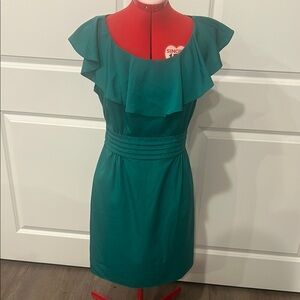 Gianni Bini Emerald Green Sheath Dress Flutter Sleeves Ruffle Cocktail Size 12